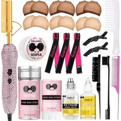 PRICES MAY VARY. Electric Hot Comb Hair Straightener, Deluxe Electrical Straightening Comb Curling Iron for Natural Black Hair Wigs, Hot Comb 【Diamond Electric Hot Comb Set】The package included:1pc Diamond Electric Hot Comb(Gold)+1pc Pink Hair Comb+1pc Wide Tooth Comb+1pc 2.7oz Hair Wax Stick +1pc 0.56oz Hair Wax Stick +1pc 1.05oz Edge Control Wax+1pc 1.28oz Wig Glue+1pc 1 fl oz Wig Glue Remover+3pcs Goiple Elastic Bands for Wigs+6pcs Wig Caps+2pcs Salon Clips+1pc Edge Brush+1pc Bristle Comb. To Supplies For Braiding Hair, Hair Supplies For Black Women, Wig Tools, Wig Install Starter Kit, Wig Install Tools, Hair Dryer Styler, Black Hair Wigs, Straightening Comb, Hair Crimper