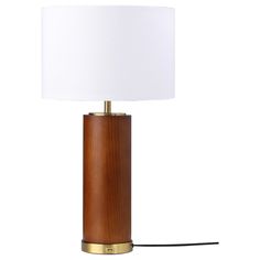 28 Inch Table Lamp, White Fabric Drum Shade, Gold Metal, Brown Bridge Base - BM315284 Table Lamp White, Modern Transitional, White Table Lamp, Cylinder Shape, Metal Accents, Modern Table Lamp, Gold Wood, Diffused Light, Modern Table