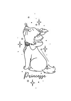 a black and white drawing of a dog with the word princess on it's chest