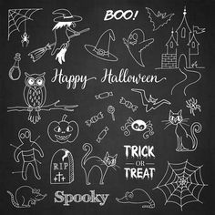 halloween doodles drawn on a blackboard