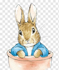 a drawing of a rabbit sitting in a pot