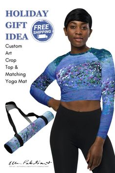 Ellen Palestrant's Etsy shop offers a unique combination of fashion and art, with custom crop tops adorned with art and matching yoga mats. These pieces are a testament to the artistic expression in motion, making them the perfect yoga outfit and holiday gift idea. Don't miss these yoga essentials that blend style with abstract art. Art Shown: Fluorescence. Follow us for more and shop now. Art In Motion, Custom Crop Top, Stylish Crop Top, Crop Top Designs, Yoga Outfit