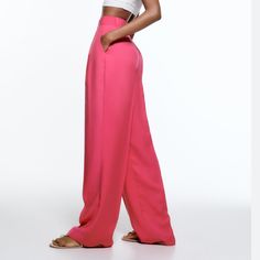 Questions? Leave A Comment Below! Elegant Pink Bottoms With Elastic Waistband, Elegant Pink Pants With Elastic Waistband, Summer High-waisted Dress Pants With Pockets, Elegant High Waist Pink Pantsuit, Chic Pantsuit With Pockets, Chic Pantsuit With Trousers And Pockets, Elegant Long Pants With Pockets, Pink Straight Leg Pantsuit For Spring, Pink High-waisted Pants With Pockets