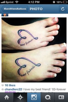 two photos with tattoos on their feet and the words love is written in cursive writing