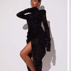 Black Zebra Stripped Gown Plt Dresses, Draped Midi Dress, Midi Dress Chic, High Neck Midi Dress, Draped Midi Dresses, Statement Accessories, Designer Drapes, Midi Dress With Sleeves, All Eyes