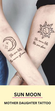 Explore sun and moon mother daughter tattoo design and 55 more meaningful tattoo ideas for inspiration. Discover small, unique, and simple designs that are cute, matching, and dainty. Perfect for finding the ideal tattoo to symbolize your bond. #MotherDaughterTattoos #MeaningfulTattoos #SmallTattoos #MatchingTattoos Best Friend Tattoo Quotes, Sister Tattoos Quotes, Best Friend Tattoo Ideas, Friend Tattoo Ideas, Cute Best Friend Tattoos, Best Friend Tattoo, Matching Bff Tattoos, Cousin Tattoos, Maching Tattoos