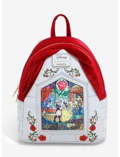 Loungefly Disney Beauty and the Beast Stained Glass Portrait Mini Backpack - BoxLunch Exclusive | BoxLunch Stained Glass Portrait, Glass Portrait, Cute Mini Backpacks, Glass Curtain, Velvet Drapes, Loungefly Bag, Disney Bag, Rosé Details, Disney Beauty And The Beast