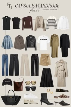 Capsule Wardrobe 2024 | Fall Wardrobe Essentials Fashion Guide Womens, Fall Outfits With Basics, Minimalist Chic Capsule Wardrobe, Fall Work Capsule Wardrobe 2024, Style Basics Women, Fall Fashion 2024 Casual, Fall Fashion Essentials, Fall Outfits Ideas For Women, Outfit Ideas Layout Casual