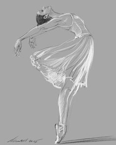 a drawing of a ballerina in white dress