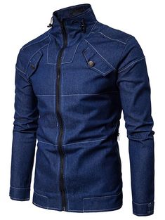 Stand Collar Zip Up Suture Denim Jacket , #Ad, #Zip, #Collar, #Stand, #Jacket, #Denim #affiliate Denim Jacket Men Style, Spring Denim Jacket, Casual Denim Jacket, Blue Denim Shirt, Denim Shirt Men, Fashion Suits For Men, Jackets Men Fashion, Jeans Jacket, African Men Fashion