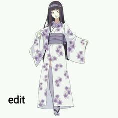 an anime character with long black hair wearing a purple and white kimono, standing in front of a white background