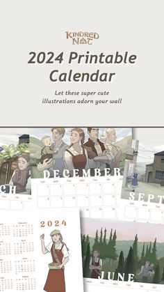 a calendar with pictures of people in the background