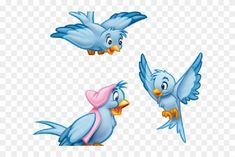 three blue birds with different expressions on their faces, one is pointing at the other