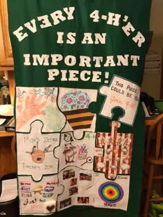 a green banner that says every 4 her is an important piece with pictures and words on it