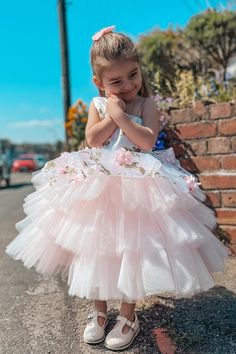 This cute pink flower girl dress features one shoulder neckline, a bodice adorned with delicate embroidery, and a tiered skirt. ♡ Fabric: Tulle ♡ Color: Pink ♡ Length: Tea Length ♡ Time: Processing Time + Shipping Time Processing Time: 12-15 days; Shipping Time: 3-5 days. ♡ If you need this product urgently, or have any questions,please contact our customer service through our live chat or email: contact@modcody.com ♡ Our dresses run true to size. ♡ Besides size 2-14, we still offer free custom Pink Tulle Ball Gown For First Communion, Tiered Princess Dress For Wedding, Pink First Communion Ball Gown Dress, Pink First Communion Ball Gown, Pink Ball Gown For First Communion, Spring Wedding Princess Dress With Tiered Shape, Pink Tiered Princess Dress For Spring, Tiered Pink Princess Dress For Spring, Pink Tulle Tutu Dress For First Communion