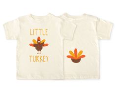 Two natural white short sleeve toddler shirts laying flat next to each other with mustard yellow Turkey Print, Toddler Girl Tees, Kids Thanksgiving, Toddler Mom, Thanksgiving Kids, Tail Feathers, Thanksgiving Shirt, Funny Thanksgiving, Trendy Prints