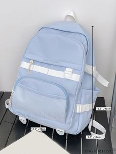 BagForLove - Versatile Two-Tone College Backpack - Ideal for Graduates, Teenagers, and Students - Perfect for Travel and School Note: The revised title is 15 words long. Product Description Color Baby Blue Strap Type Adjustable Details Buckle Composition 100% Polyamide Pattern Type Letter Bag Size Medium Material Polyamide Style Preppy Closure Type Zipper Type Classic Backpack Size Chart INCH CM Handle Height Strap Length Bag Height Bag Width Bag Length 1.6 inch 37.4 inch 16.9 inch 5.1 inch 12.6 Blue Nylon Backpack For Study, Functional Blue Bags For Study, Blue Backpack Large Capacity For School, Blue Large Capacity Backpack For Study, Large Capacity Blue Backpack For Study, Letter Bag, College Backpack, Shoulder Backpack, Style Preppy