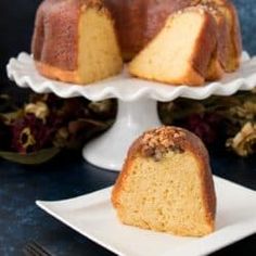 a bundt cake sitting on top of a white plate