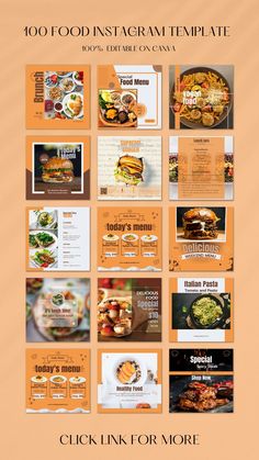 the food instagramr is displayed on an orange background with different images and text