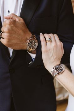 Wedding gift ideas for the groom, wedding gift ideas for the bride, Rolex watches, Navy blue suit, Groom fashion, groom attire, black tie wedding ideas Matching Rolex Watches Couple, Engagement Watch For Men, Rolex Couple Watch, Rolex Couple, Wedding Watches, Swan Photography, Engagement Watch, Blue Tux, Matching Watches