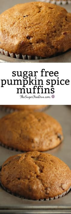 two pictures of pumpkin spice muffins in the oven