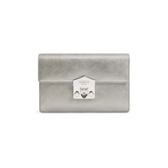 Flash Wallet clutch in silver metallic calfskin with mat gold removable chain. Details : Snap closure Mat Gold accessories6 cc compartment Internal pocket Measurements : 18x12x4 cm Made in Italy Luxury Classic Silver Wallet, Elegant Silver Bag With Metal Logo, Elegant Silver Bags With Metal Logo, Silver Leather Evening Bag For Formal Occasions, Formal Silver Leather Evening Bag, Elegant Formal Wallet On Chain With Magnetic Closure, Classic Formal Clutch With Palladium Hardware, Elegant Compact Business Bags, Classic Evening Wallet On Chain With Metal Logo