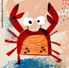 a red crab is holding a piece of bread