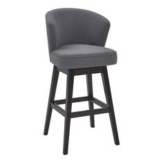 an upholstered bar stool with grey fabric