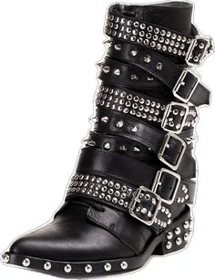 Rock Style Boots With Rivets For Fall, Studded Boots For Concerts In Fall, Punk Studs Heeled Boots For Fall, Punk Stud Heeled Boots For Fall, Punk Style Studded Heeled Boots For Fall, Punk Heeled Boots With Studs For Fall, Leather Rock Style Platform Boots For Fall, Gothic Leather Platform Boots With Grommets, Edgy Riveted Round Toe Heeled Boots