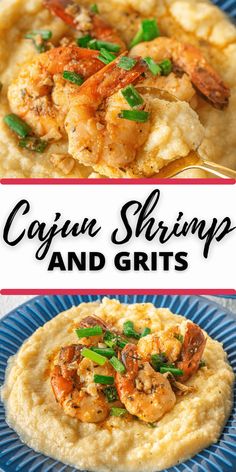 shrimp and grits are served on top of mashed potatoes