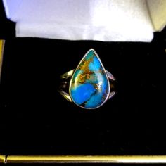 New Hand Crafted In Sterling Silver, A Beautiful Tear Drop Shaped Mojave Blue Copper Turquoise. Hallmarked .925 Size 7 Silver Turquoise Ring, Sterling Silver Rings Turquoise, Turquoise Ring Silver, Copper Turquoise, Hand Crafted Jewelry, Tear Drop, Silver Turquoise, Turquoise Sterling Silver, Womens Jewelry Rings