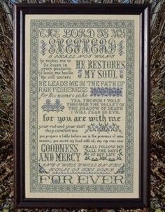 a framed cross stitch pattern with words on it