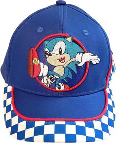 Wear your love of the Blue Blur with this adjustable baseball cap! Sonic the Hedgehog is the fastest thing alive! Along with his friends, Sonic speeds around the planet to battle injustice and defeat his arch nemesis, the evil Dr. Robotnik. Officially licensed. Dr Robotnik, Arch Nemesis, Puzzle Shop, Blue Hat, Office Party, Fun Design, The Hedgehog, Checkered Pattern, Embroidered Patch