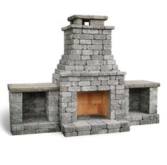 an outdoor fireplace made out of bricks on a white background