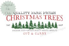 a christmas tree farm logo with the words, quality farm fresh christmas trees