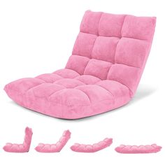 a futon chair and foot rest are shown in pink