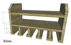 a wooden bench is shown with measurements to make it look like it has been built into the