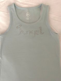 Handmade bedazzled tank top angel lettering, size large fits more as size small Bedazzled Top Diy, Casual Sleeveless Tops With Rhinestones, Bedazzled Tank Top, Bedazzled Shirt, Tank Tops Diy, Fb Games, Womens Tank Tops, Rhinestone Top, Jacksonville Fl