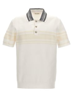 'Dawn' polo shirt in thick tech fabric with knit top, tipped collar, metal button closure. Composition: 100% nylon Wales Bonner, Polo Shirt White, Knitted Tops, Blazer Vest, Striped Shorts, Sweatshirt Shirt, Wales, Designing Women, Jacket Dress