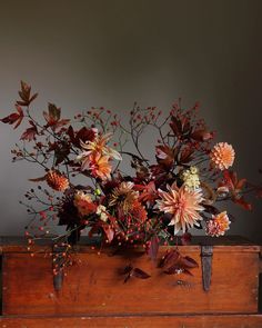 an old trunk with flowers and leaves in it