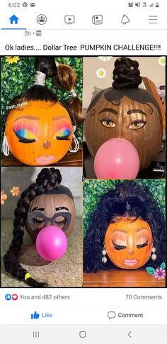 pumpkins with different faces and noses are shown on the instagramture page for facebook