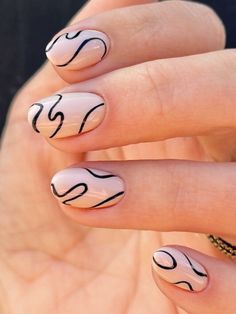 Line Nail Designs, Black And White Nail, Black And White Nail Designs, Glitter Nails Acrylic, Milky Nails, Colorful Nails, Lines On Nails