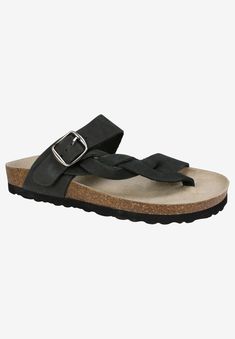 Slide into these comfy leather footbed sandals to complete your warm weather look.Instep strap with adjustable buckleBraided detailContoured microfiber Footbed Sandals, Casual Sandals, Warm Weather, Shoe Accessories, Buckle, Sandals, Leather, Black