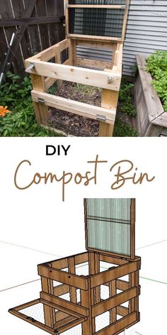 an outdoor composting bin made out of pallets is shown with the text, diy composted bin