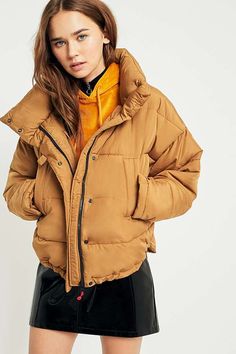 Yellow Puffer Jacket, Brown Pillow, Cropped Puffer Jacket, 110 Lbs, Perfect Coat, Brown Pillows, Shop Light, Dark Light, Puffer Jacket