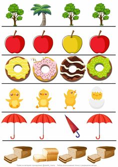 an apple, donut and other food items are arranged on a horizontal line with the words