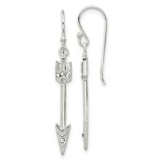 Carat in Karats Sterling Silver Polished CZ Arrow Dangle Earrings Earring Closure: Earring Type: Finish: Metal Purity: .925 Plating: Primary - Color: White Stone Type: Stone Creation Method: Size: one size.  Gender: female.  Age Group: adult. Earring Type, White Stone, Primary Color, Types Of Metal, Sterling Silver Earrings, Gender Female, Primary Colors, Silver Earrings, Age Group