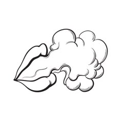 a black and white drawing of a cloud with a kiss on it's lips