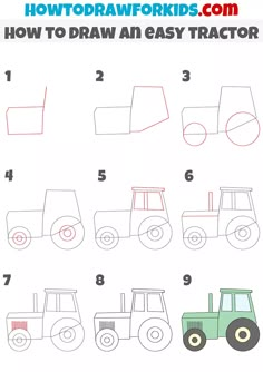 how to draw an easy tractor for kids and beginners - step by step instructions