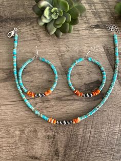 14 inch chokers with 3 inch chain real spiny oyster and real Navajo 6 and 5 mm we got the matching earrings available composite. Not turquoise Southwestern Necklace, Turquoise Choker, Western Earrings, Southwest Jewelry, Homemade Jewelry, Spiny Oyster, Western Jewelry, Beaded Hoop Earrings, Short Necklace